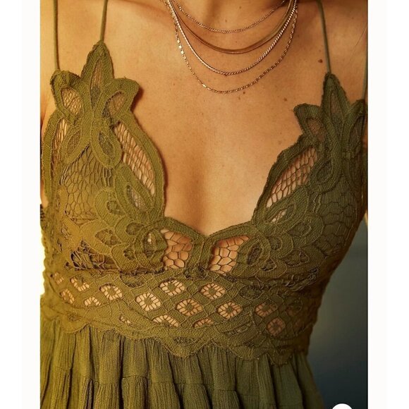 FREE PEOPLE ADELLA CAMI, OLIVE GREEN, COTTAGECORE, LACE, BOHO, EARTHY - Picture 2 of 6